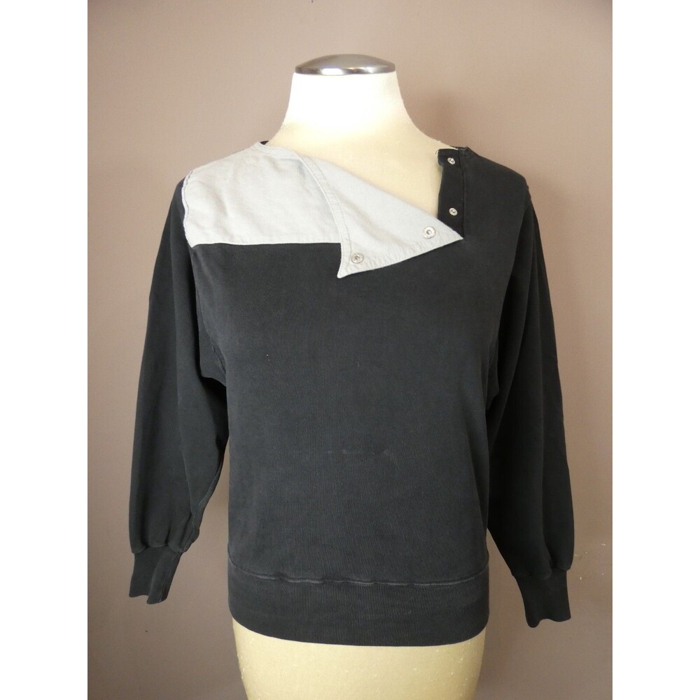 VTG Tony Lambert Women's M 100% Cotton Sweatshirt Top Grey Black Foldover Neck
